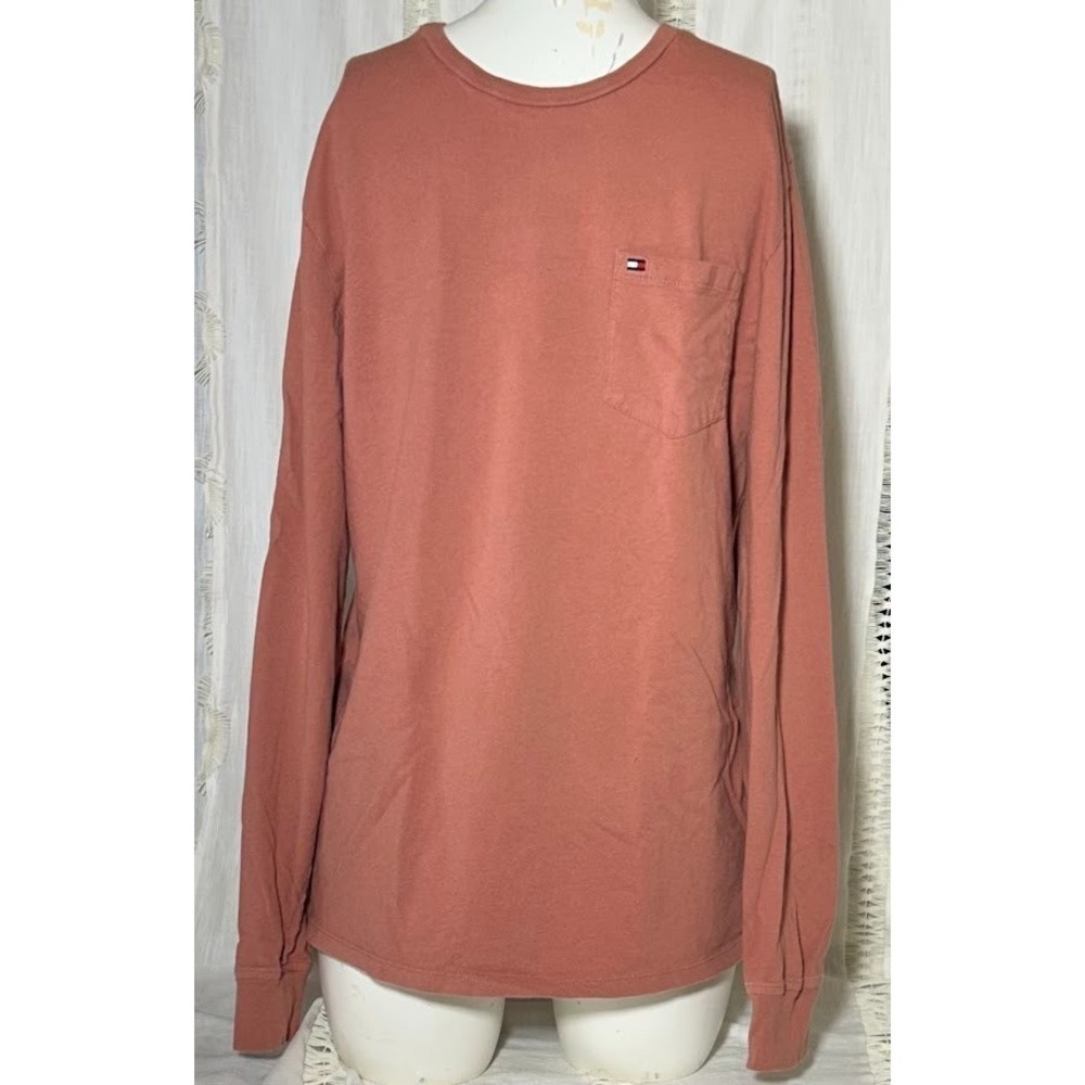 Tommy Hilfiger Men's Coral Pink Crew Neck Long Sleeve Shirt Size Medium